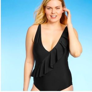 Women's Asymmetrical Ruffle High Coverage One Piece Swimsuit - Kona Sol
Black M